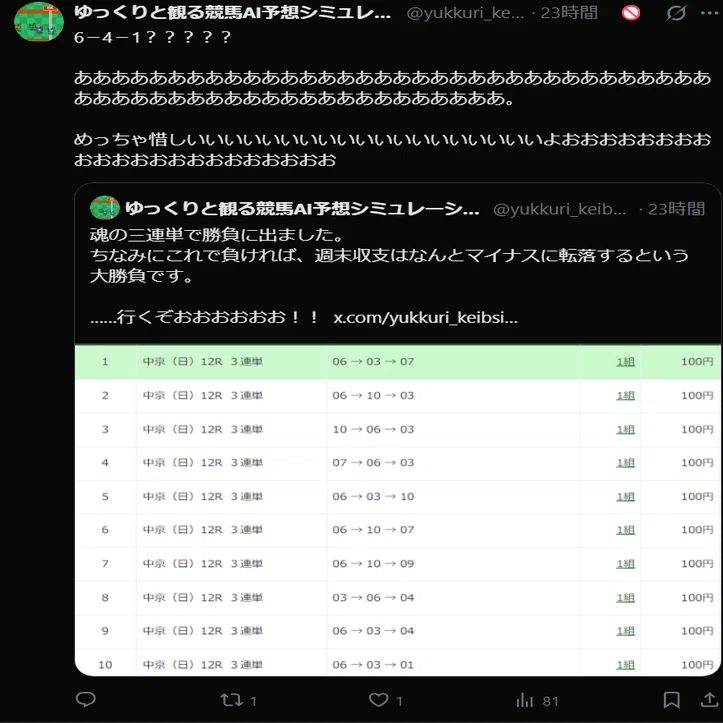悲報】自作AIがG1チャンピオンズカップを三連単的中🎯させたのに、開発