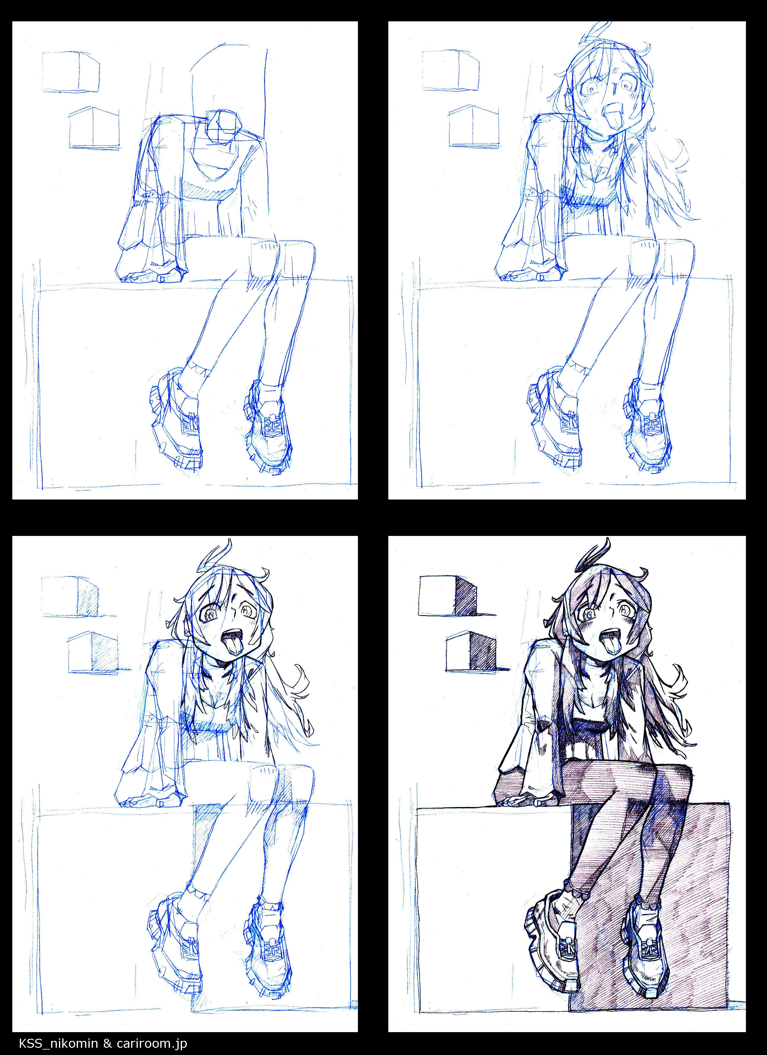 イラスト練習#7「立方体を女の子と練習」｜『アウトプットだよ。』KSS