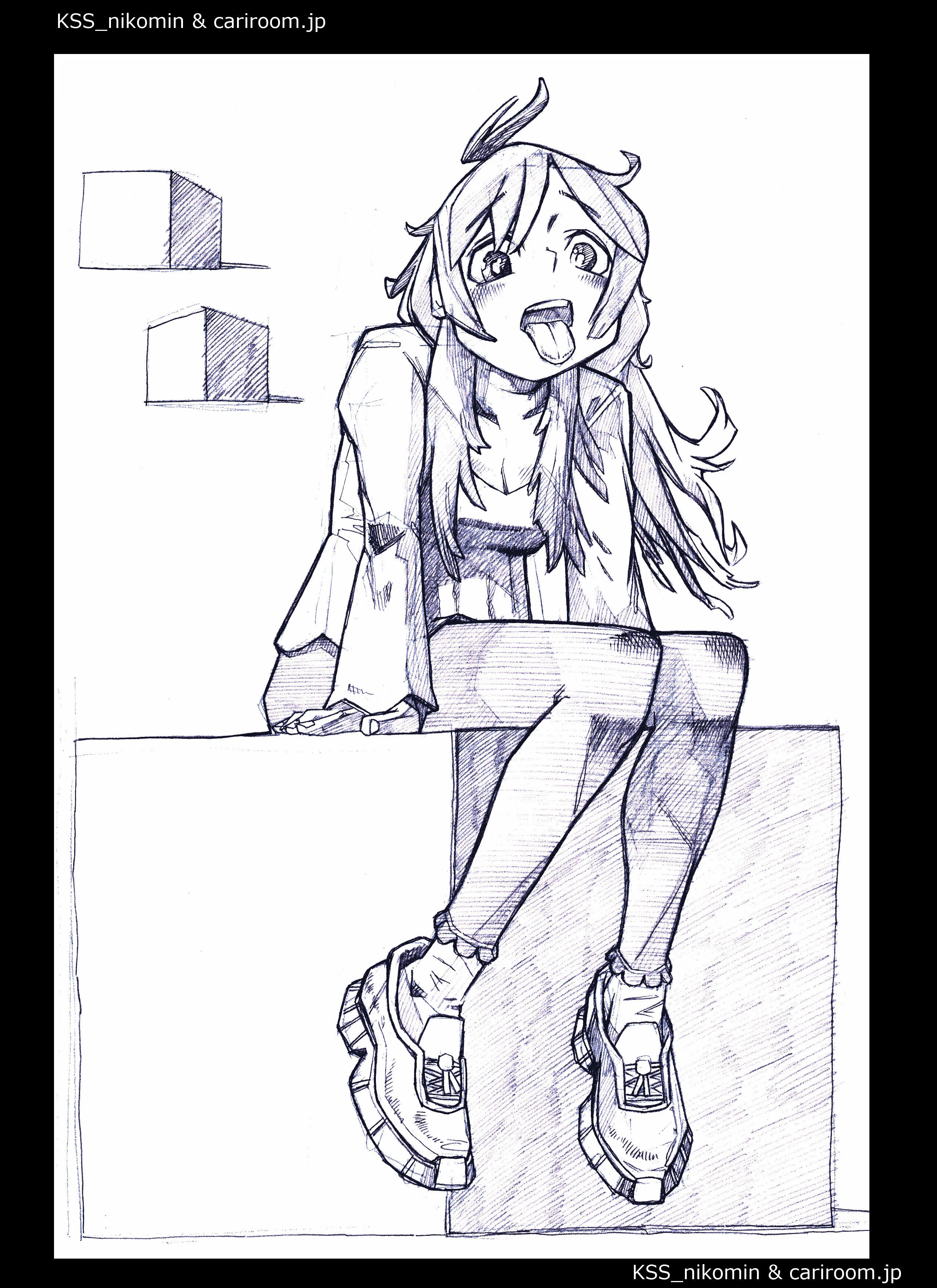 【ねここおまとめ】立体絵　可動式　オリジナルイラスト　手描きイラスト イラスト練習#7「立方体を女の子と練習」｜『アウトプットだよ。』KSS
