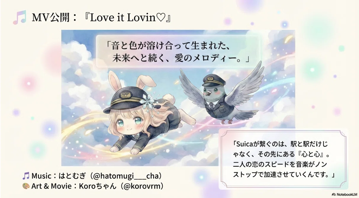 創作大賞2026 #オールカテゴリ部門 🎹Suica Lovin｜MV『Love it Lovin♡』｜🐇💖🕊️｜オリジナル曲🎵恋色の音色💕愛のライナーノーツ🎼💌夢色アート🫧Suicaの新キャラデザ🪄🎨ロゴデザイン｜図解｜歌詞解説｜創作 ｜恋愛｜音楽｜物語｜漫画｜イラスト｜動画｜アニメ｜スライド資料｜インフォグラフィック｜ <a target=