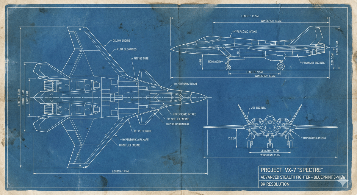 プロンプト配布】Geminiで「航空機の精密設計図（ブループリント）」を