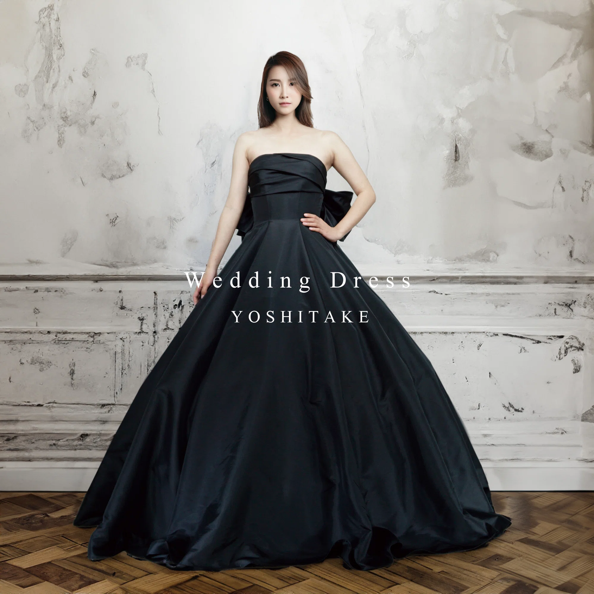 ウエディングドレス.ブラック.カラードレス.リボン.パニエ付き.Y2791 