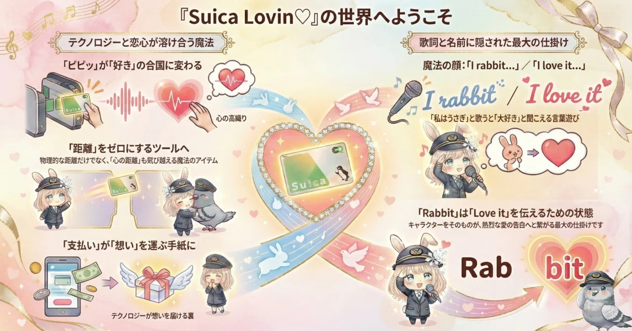 創作大賞2026 #オールカテゴリ部門 🎹Suica Lovin｜MV『Love it Lovin♡』｜🐇💖🕊️｜オリジナル曲🎵恋色の音色💕愛のライナーノーツ🎼💌夢色アート🫧Suicaの新キャラデザ🪄🎨ロゴデザイン｜図解｜歌詞解説｜創作 ｜恋愛｜音楽｜物語｜漫画｜イラスト｜動画｜アニメ｜スライド資料｜インフォグラフィック｜ <a target=