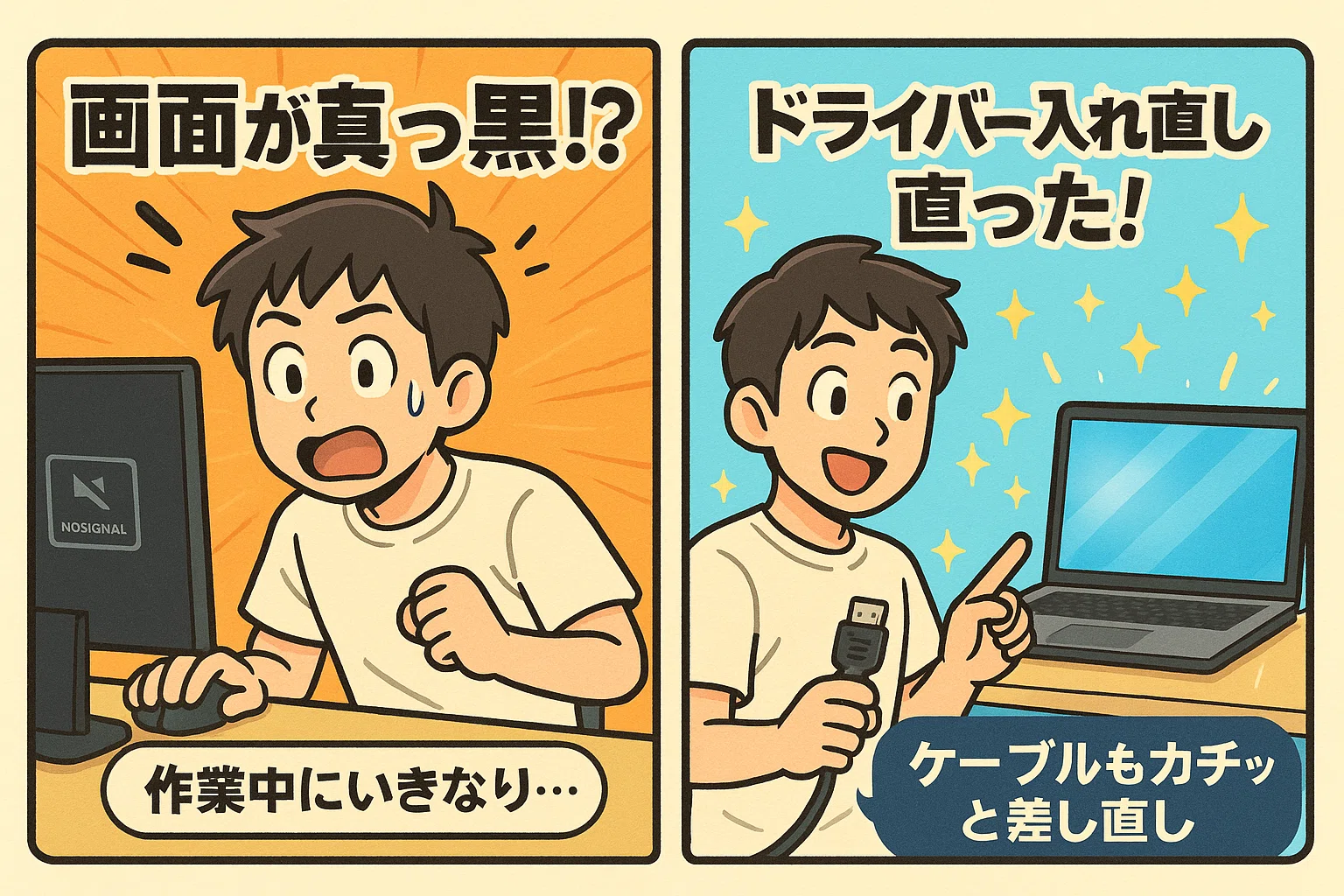 PC画面が一瞬ブラックアウトする原因と直し方｜中古パソコン屋の 