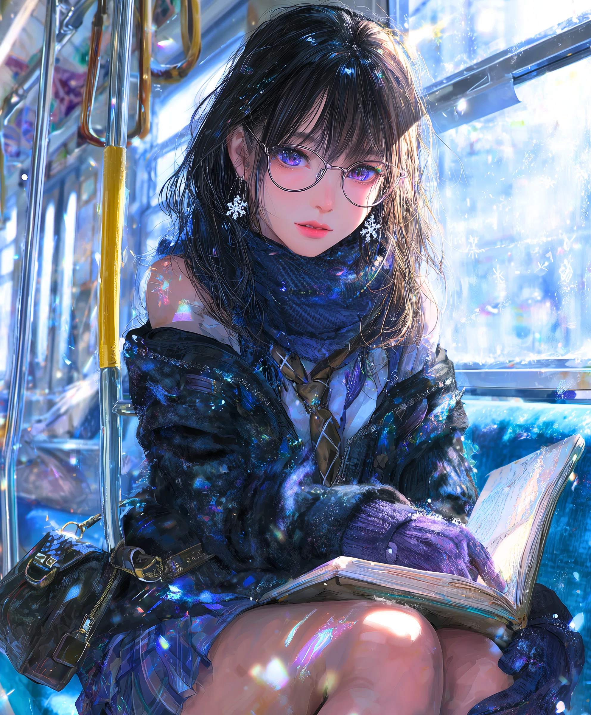 電車と読書と。初雪が日々に舞っても【画像生成AI / 4コマ漫画 / 短編