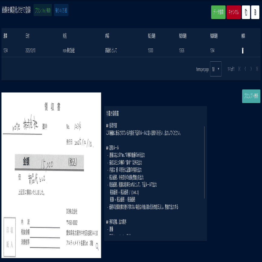 インボイス制度でも困らない。手書き領収書をAIで読み取り、税額まで