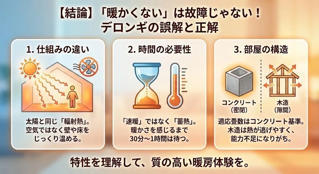 デロンギ マルチダイナミックヒーターが暖かくない？原因とプロ直伝の
