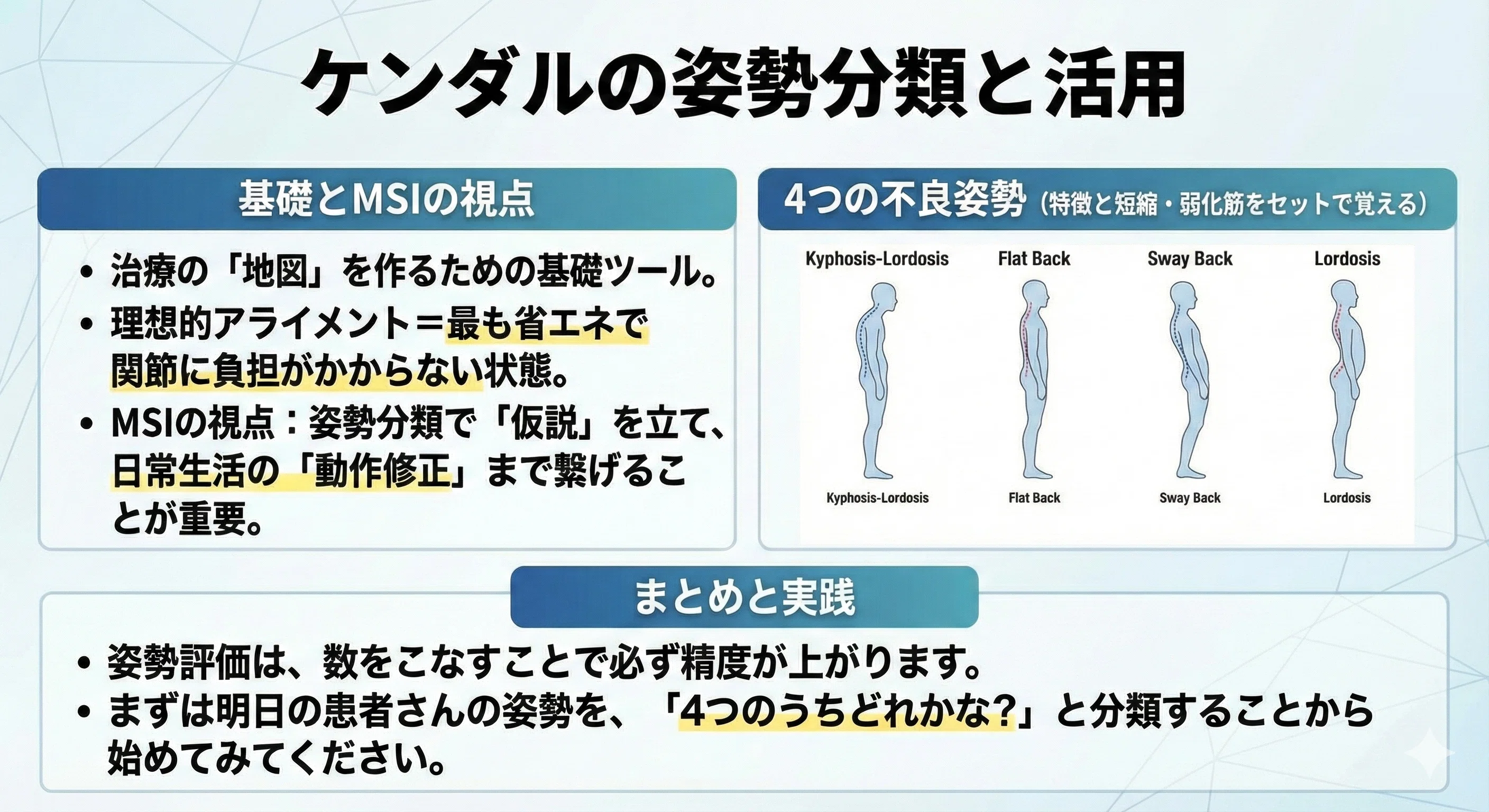 ケンダルの姿勢分類】理想的アライメントと4つの不良姿勢について
