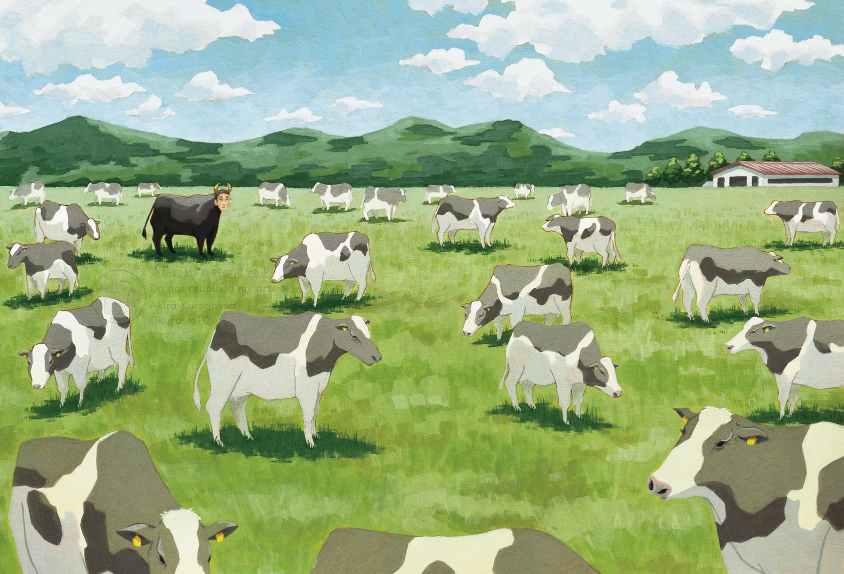 油彩画 牧場の風景 牛たち 油彩画 牧場の風景 牛たち 大塚武「牛のいる牧場風景」油絵・F10