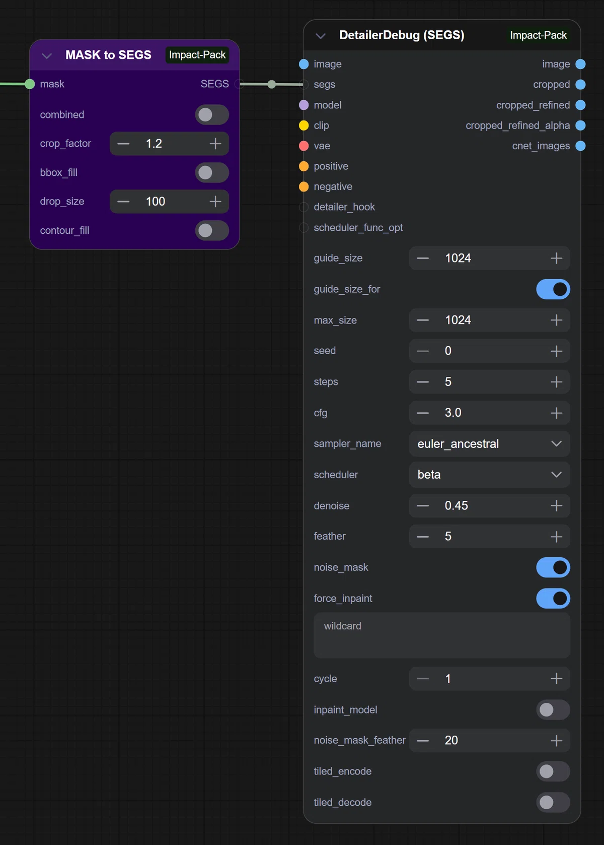 Mask to SEGSノードとDetailerDebugノード
