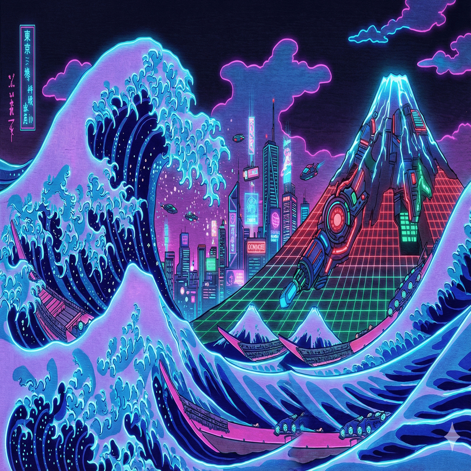 作品例】江戸×未来。Geminiで作った「サイバーパンク浮世絵」素材集｜rin39