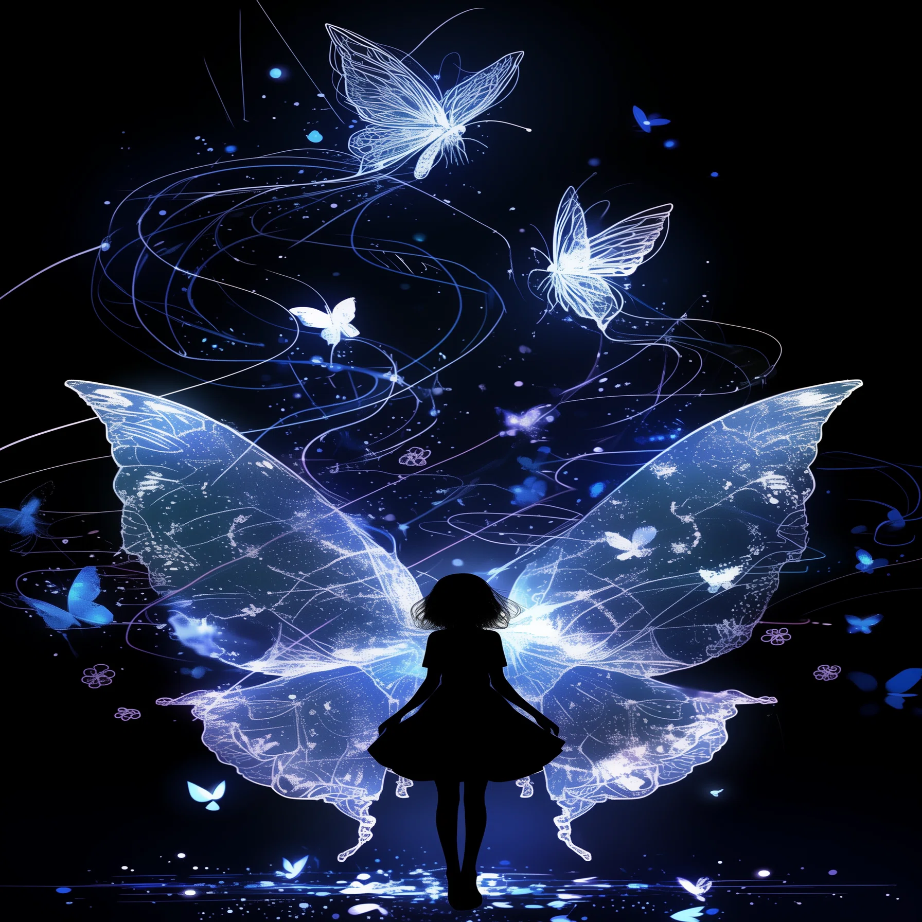 AIアート解説｜アゲハ蝶の妖精をネオンとシルエットで描く #AIイラスト