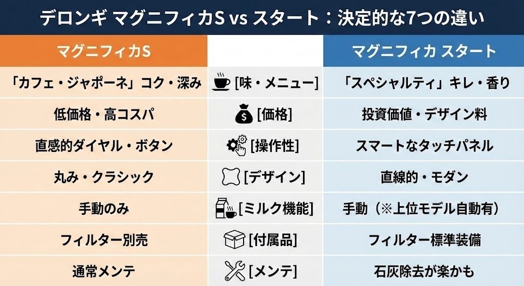 マグプルタイプ素材メーカー不明（樹脂ではないです）とその他 デロンギ マグニフィカSとスタートの違いを徹底比較！味・機能・価格で