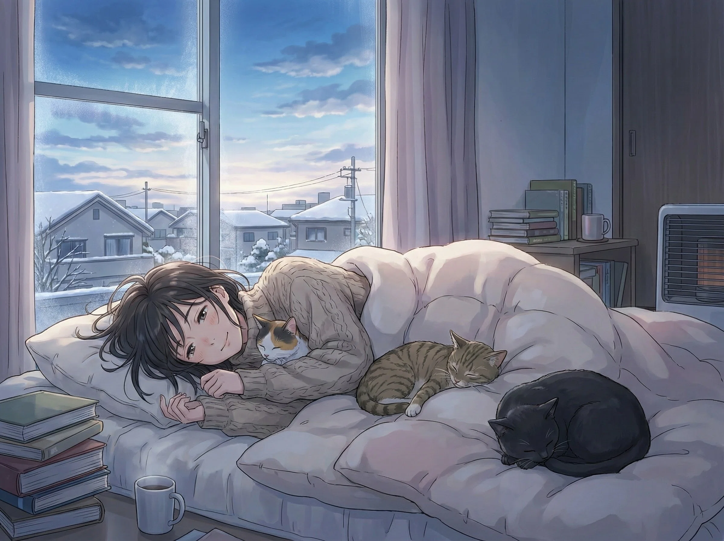 AIイラスト】冬。猫と惰眠をむさぼる。｜mikasa