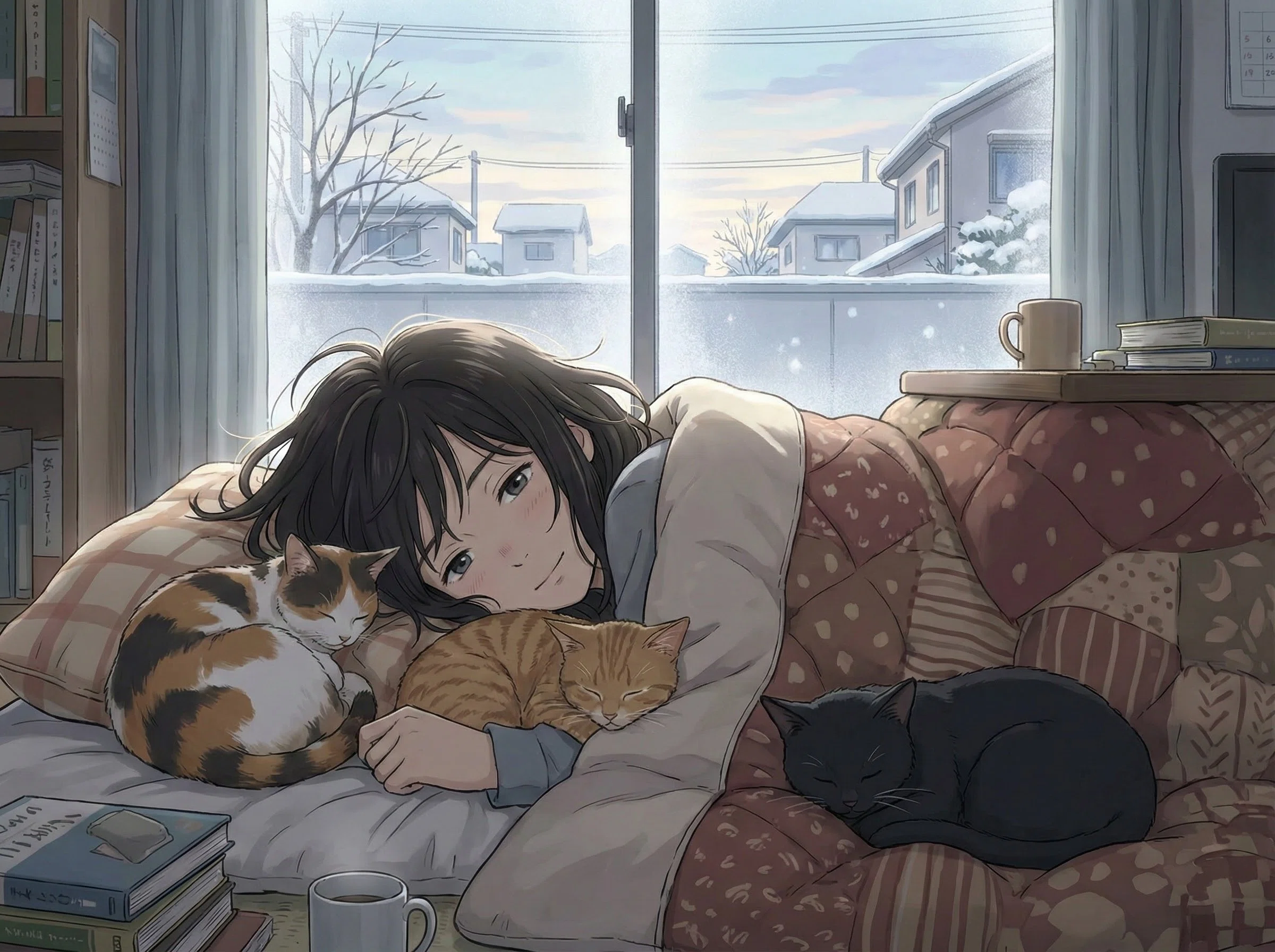 AIイラスト】冬。猫と惰眠をむさぼる。｜mikasa