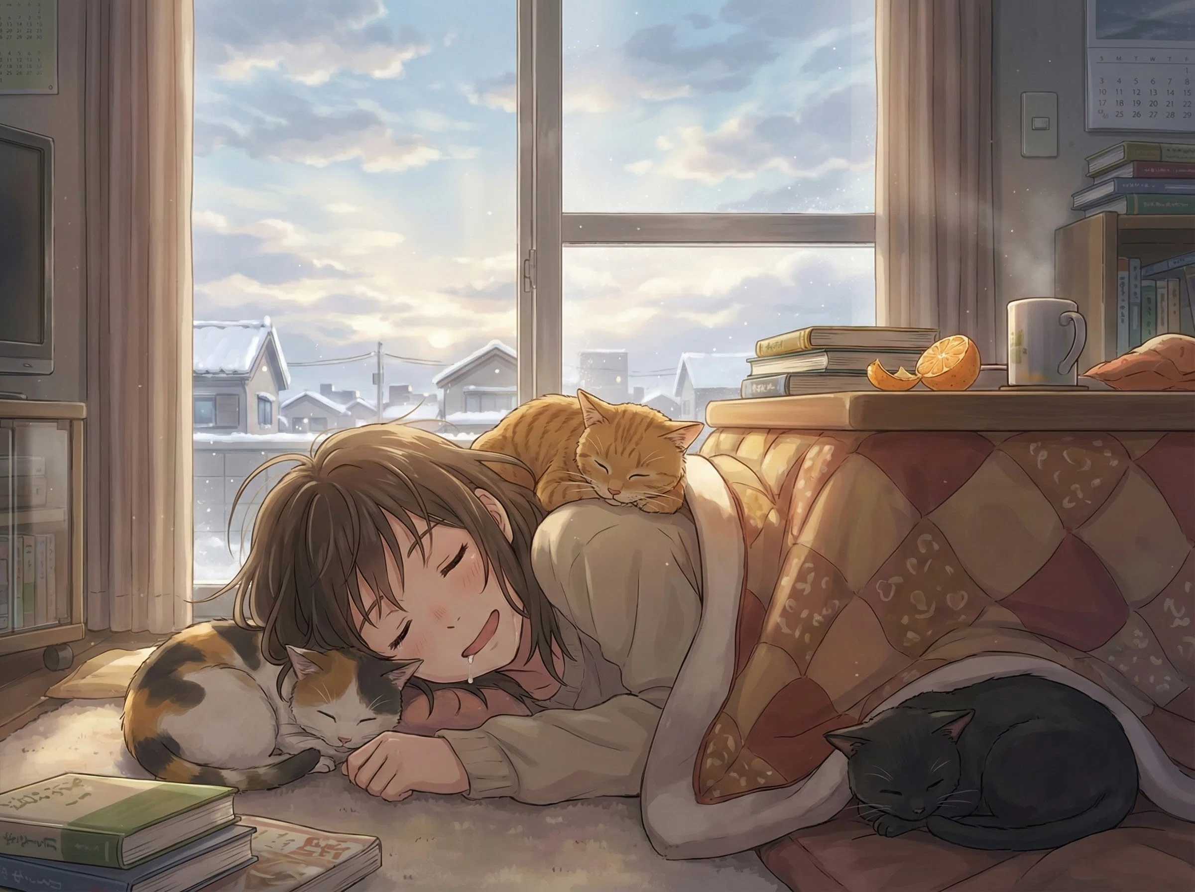 AIイラスト】冬。猫と惰眠をむさぼる。｜mikasa