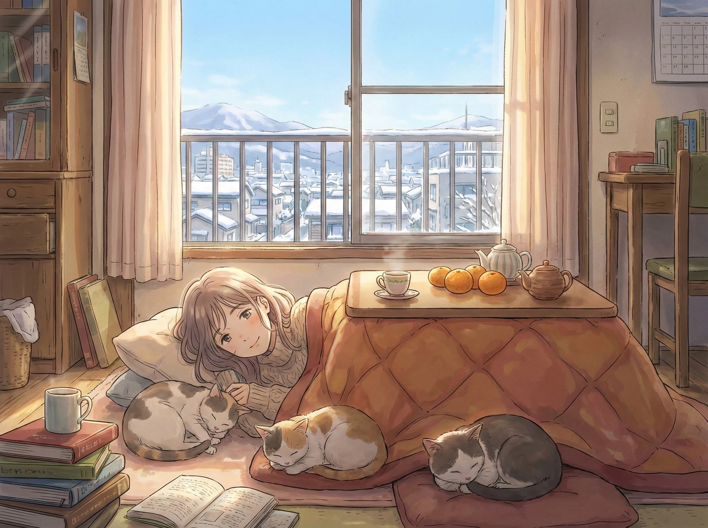 AIイラスト】冬。猫と惰眠をむさぼる。｜mikasa