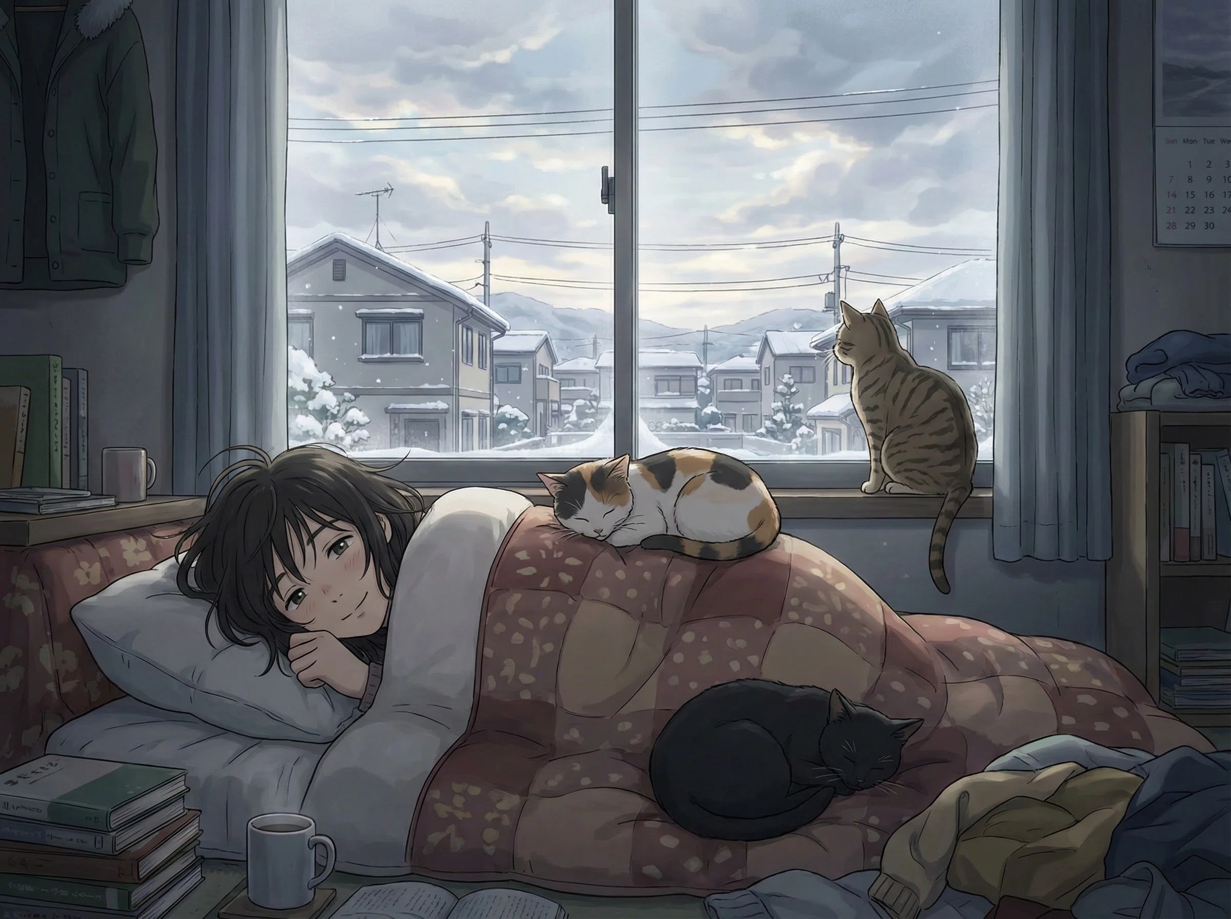 AIイラスト】冬。猫と惰眠をむさぼる。｜mikasa
