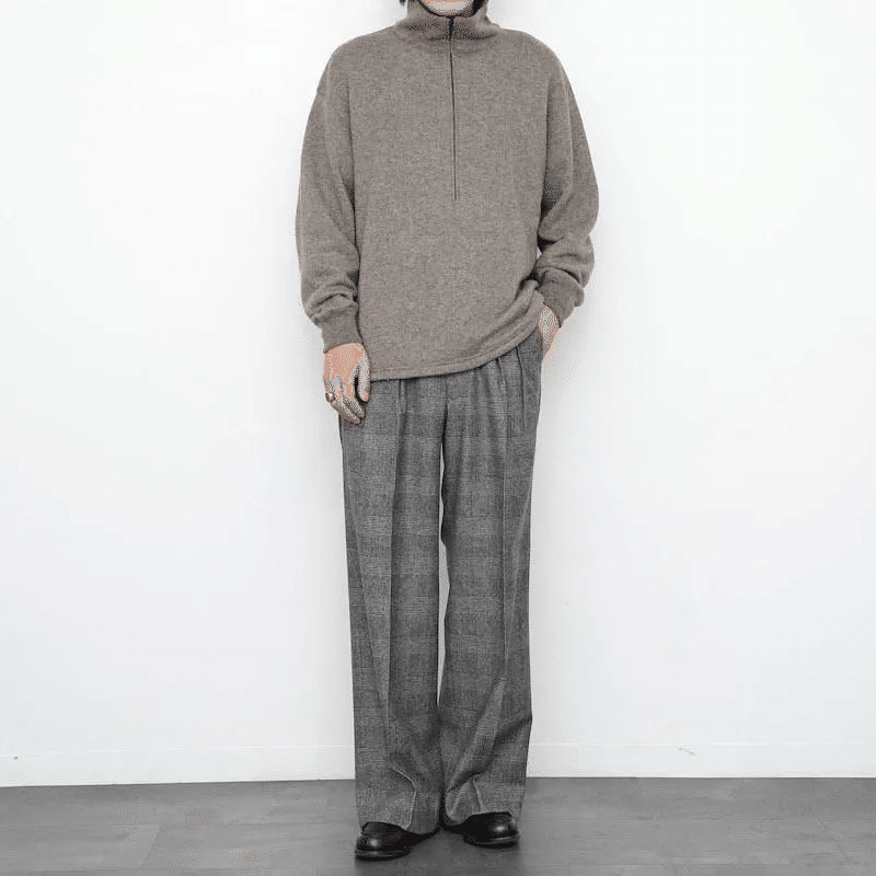 nikki.essential.pieces☆今期新品未使用ハーフジップニット Nikki ESSENTIAL PIECES yak×ca wool hafezip ¥46,200 white MIX/ gray