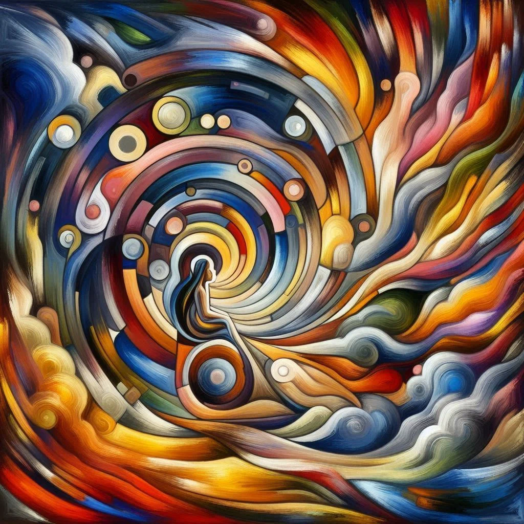 AI画像 de 抽象主義の油彩画（孤独と喧騒、悲しみと希望）｜茜町春彦