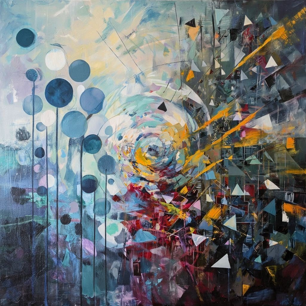 AI画像 de 抽象主義の油彩画（孤独と喧騒、悲しみと希望）｜茜町春彦