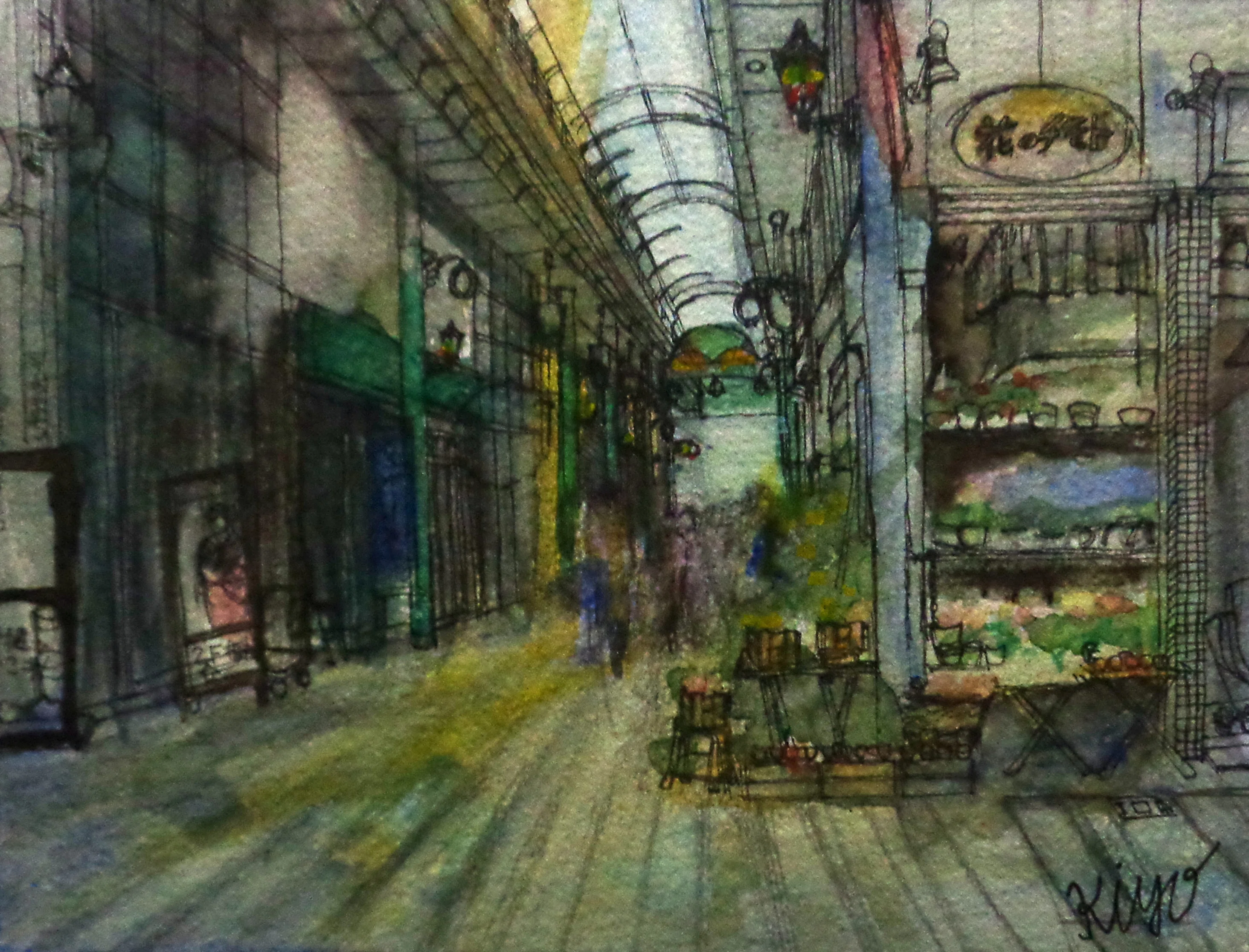 水彩画 昭和レトロ場末スナックの路地 【公式通販】