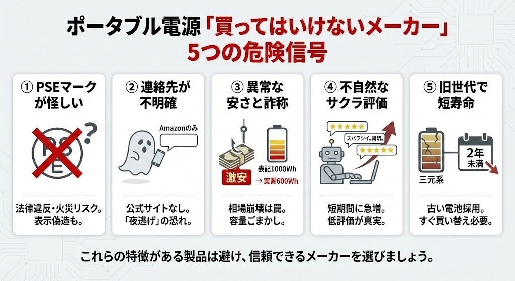 2026年版】ポータブル電源で「買ってはいけないメーカー」の特徴は