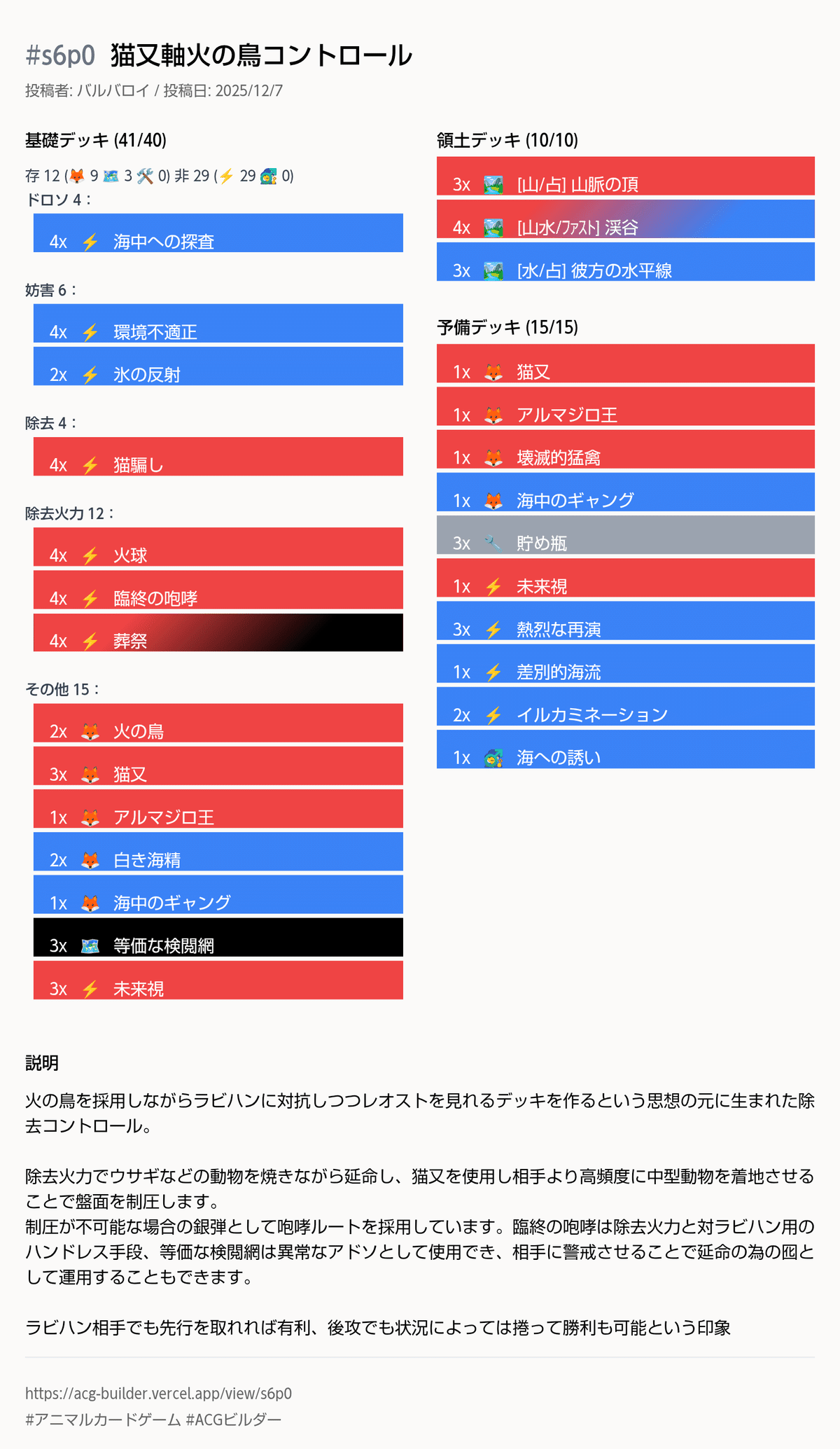 アニマルカードゲーム】火の鳥検分録[ACG日本GP東京2025編]【ACG