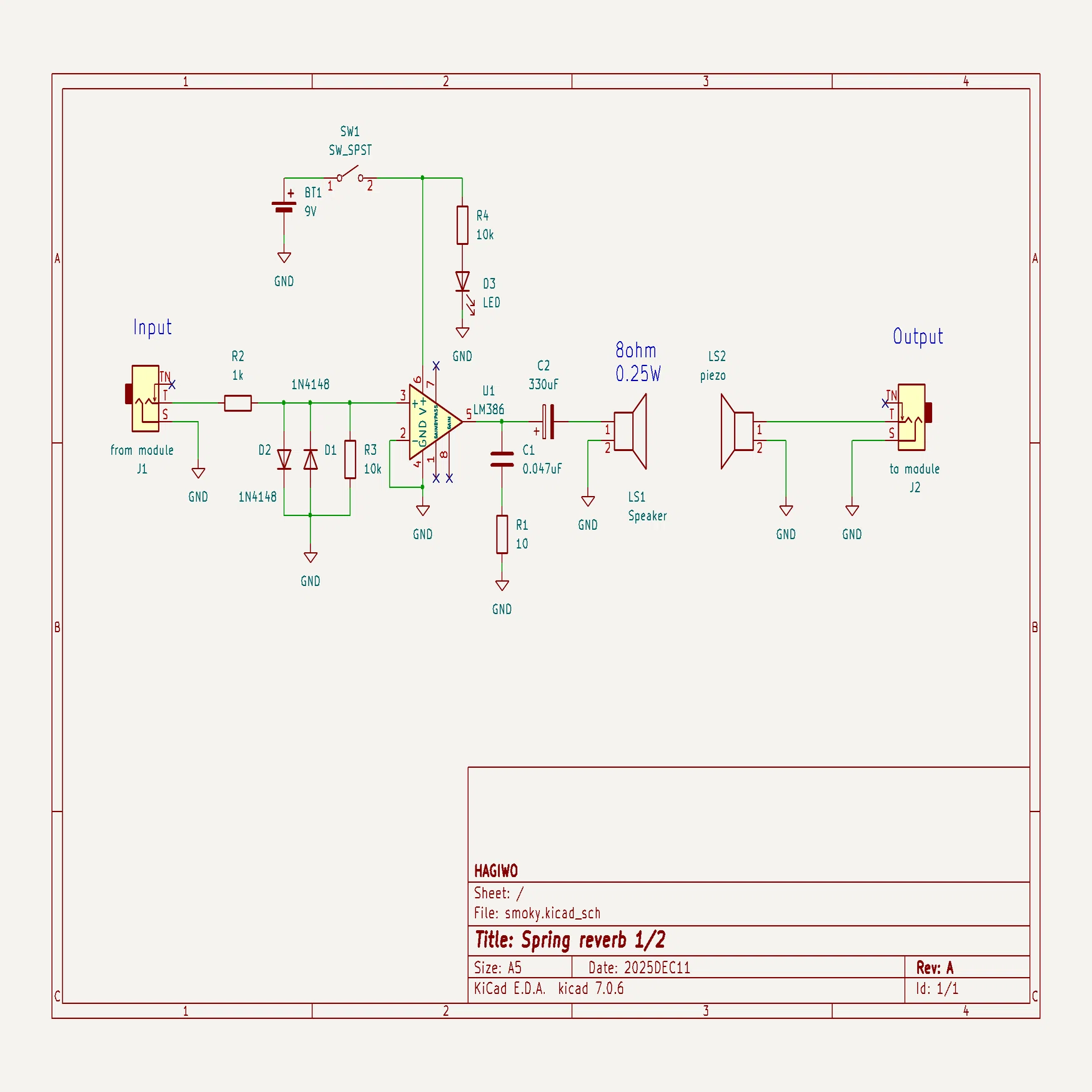 $8 Spring reverb - DIY Eurorack Modular Synthesizer｜HAGIWO/ハギヲ
