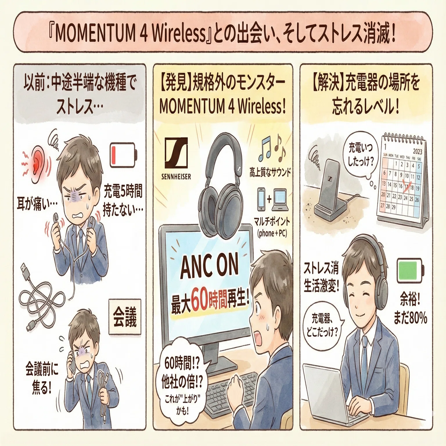 充電、いつしたっけ？」驚異の60時間再生。Sennheiser MOMENTUM 4