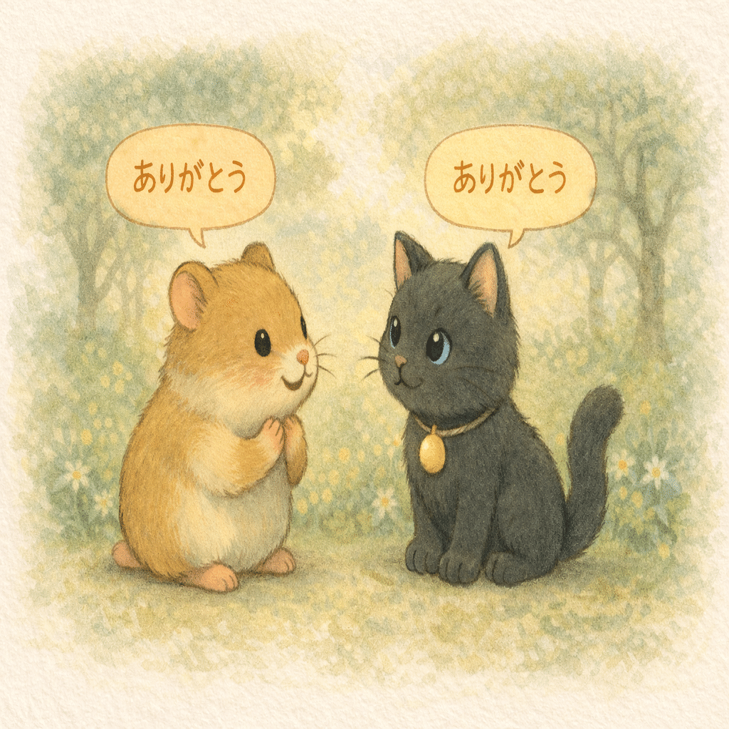 すみません」「ごめんなさい」は後ろ向き、「ありがとう」は前向き