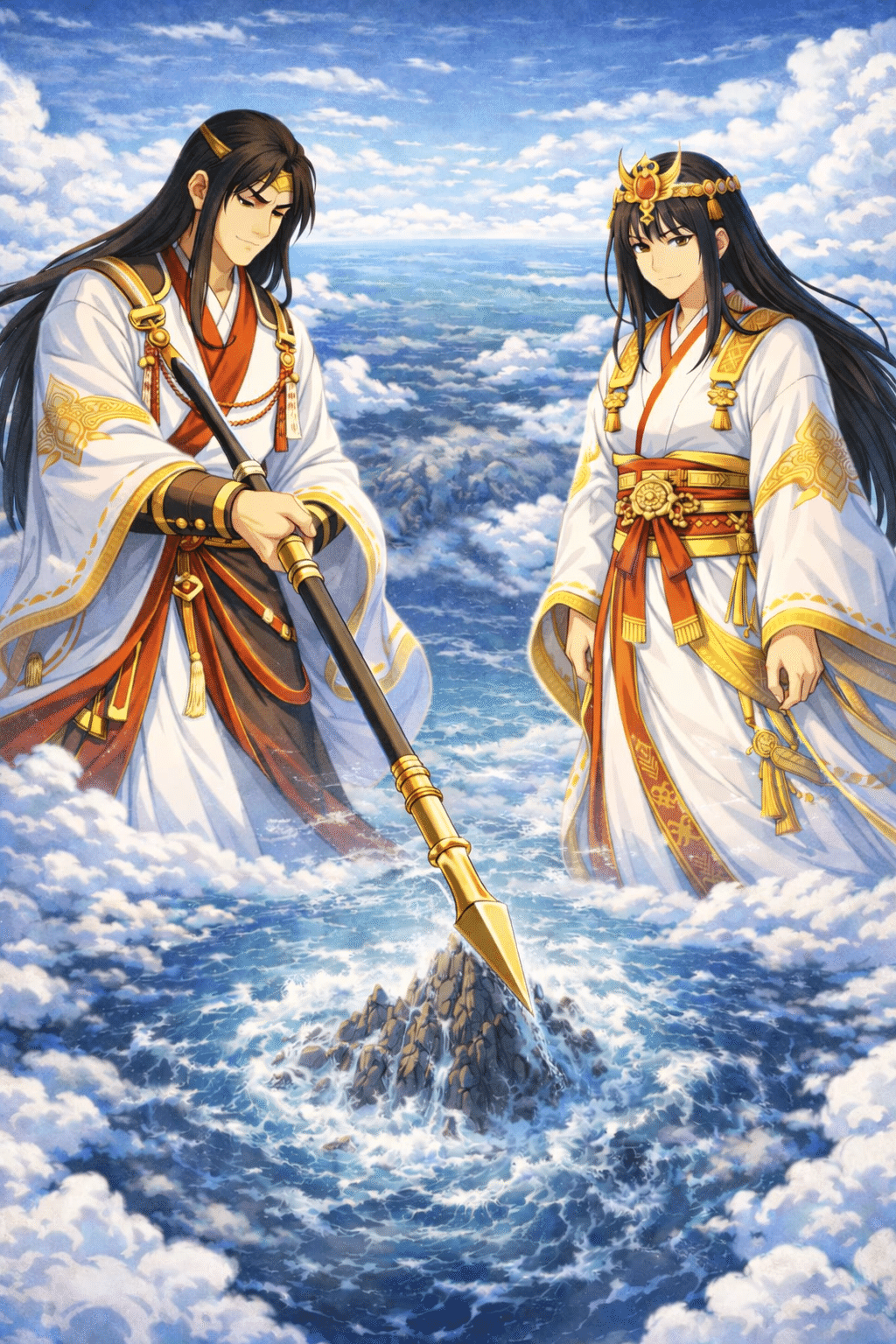 AIイラスト日本神話｜2．イザナギとイザナミの国生み・神生み｜ほぼ63