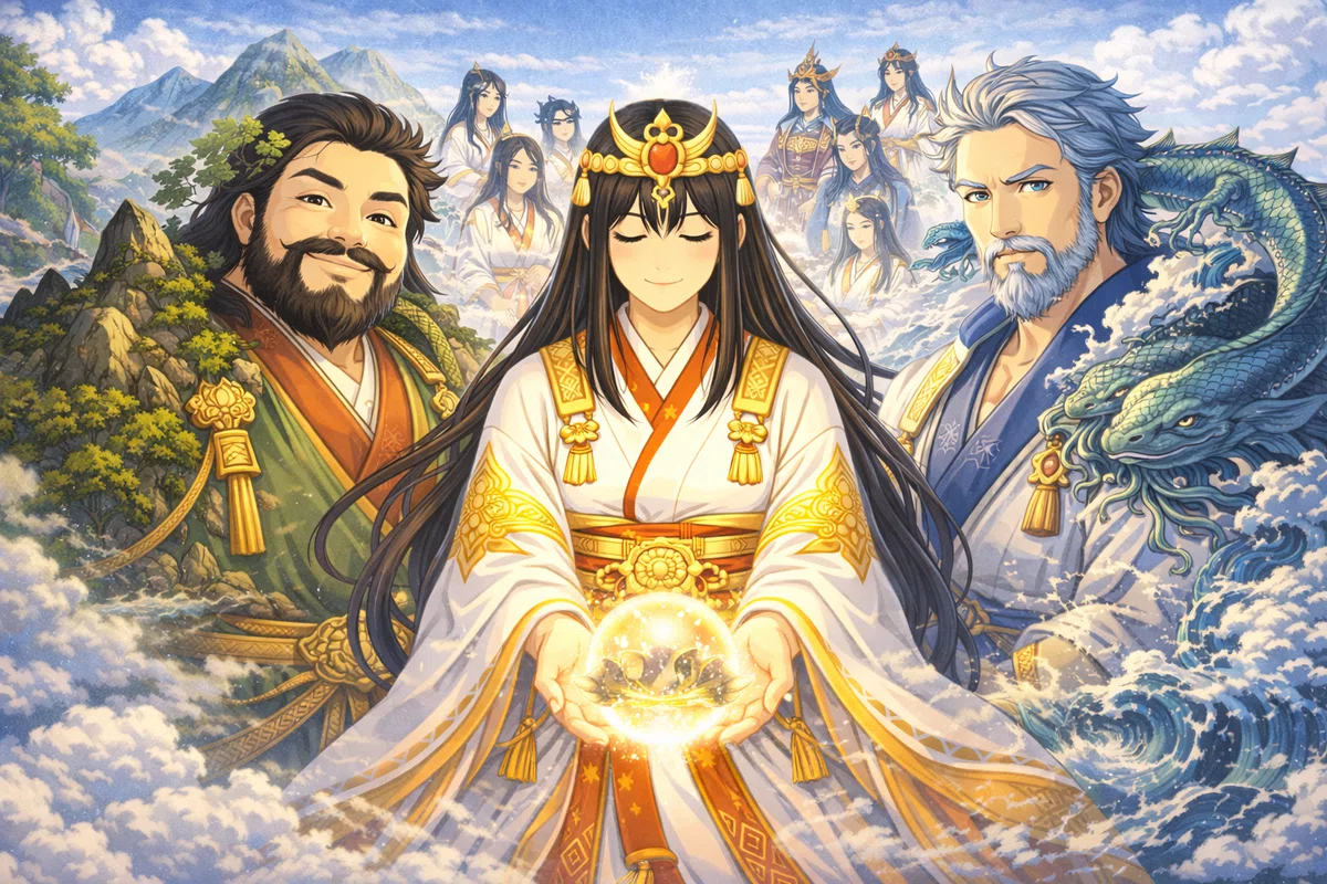 AIイラスト日本神話|2.イザナギとイザナミの国生み・神生み|ほぼ63世ヤマトタケル