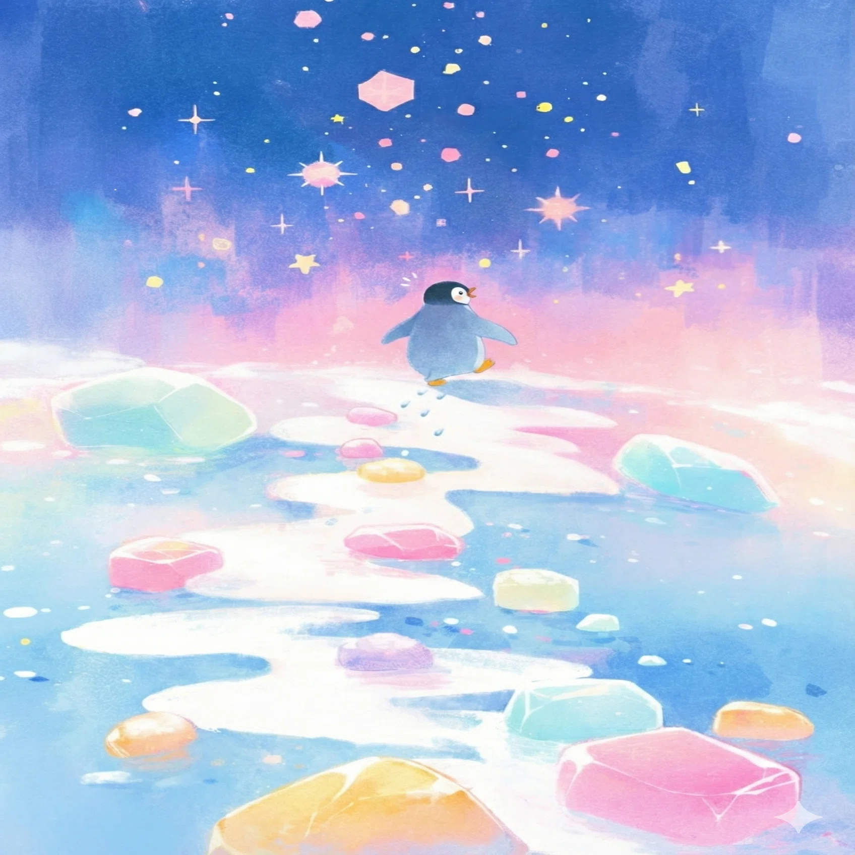 ペンギンと海の星【Midjourney｜画像生成AI｜AIイラスト｜AIアート