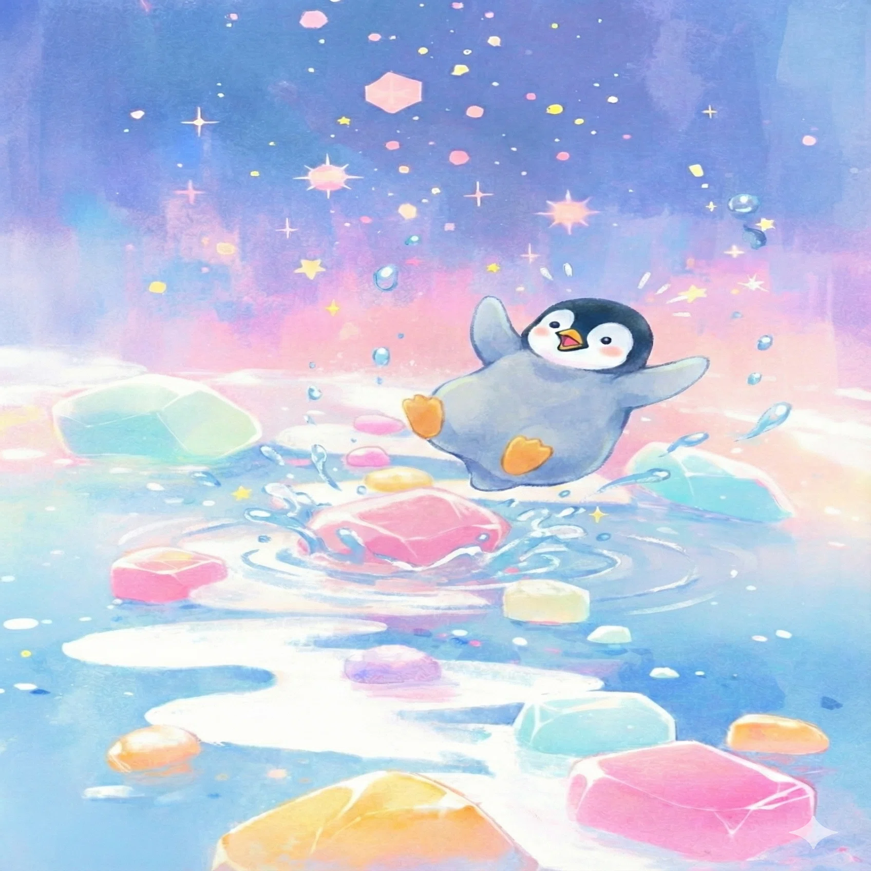 ペンギンと海の星【Midjourney｜画像生成AI｜AIイラスト｜AIアート