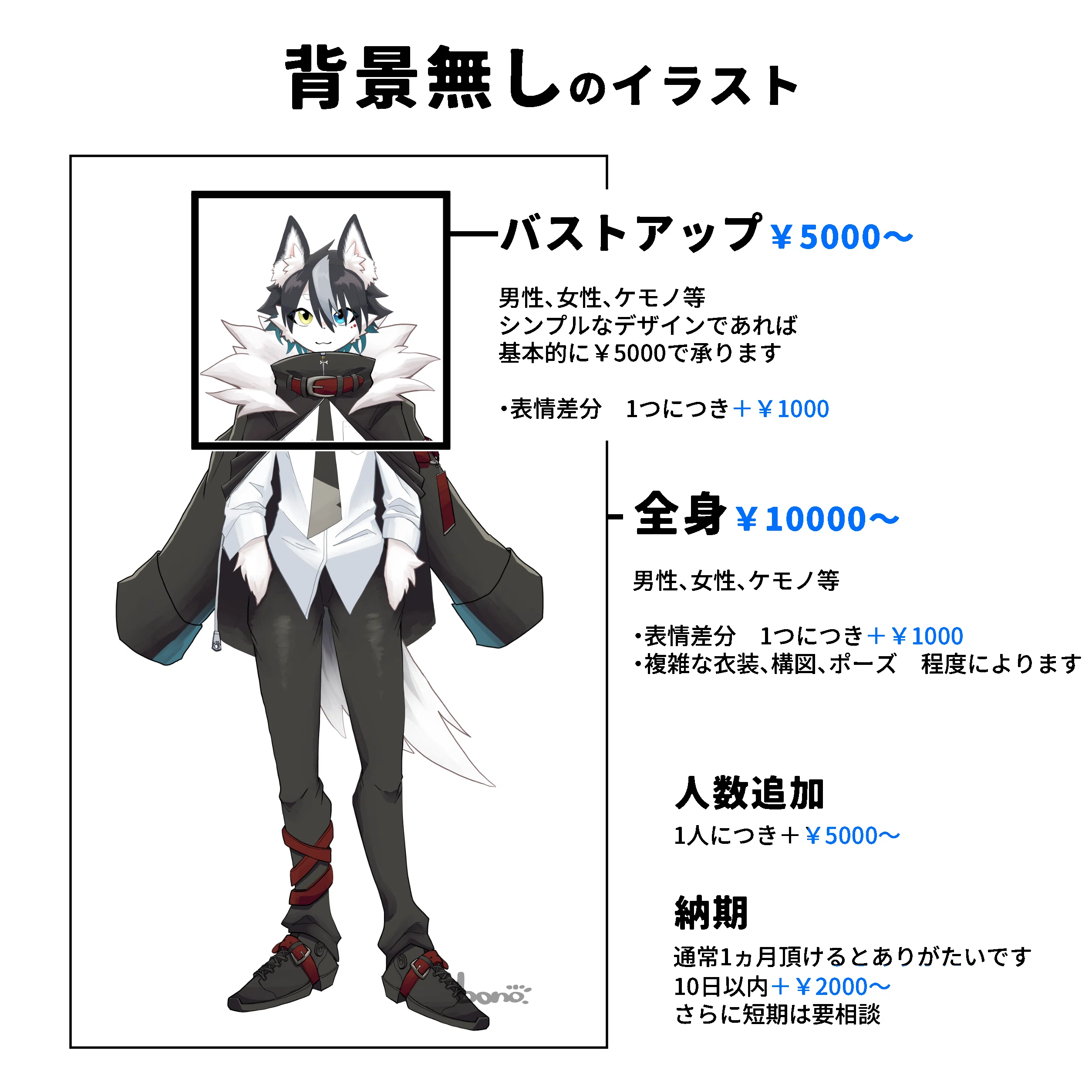 イラスト等ご依頼料金表｜ぼの