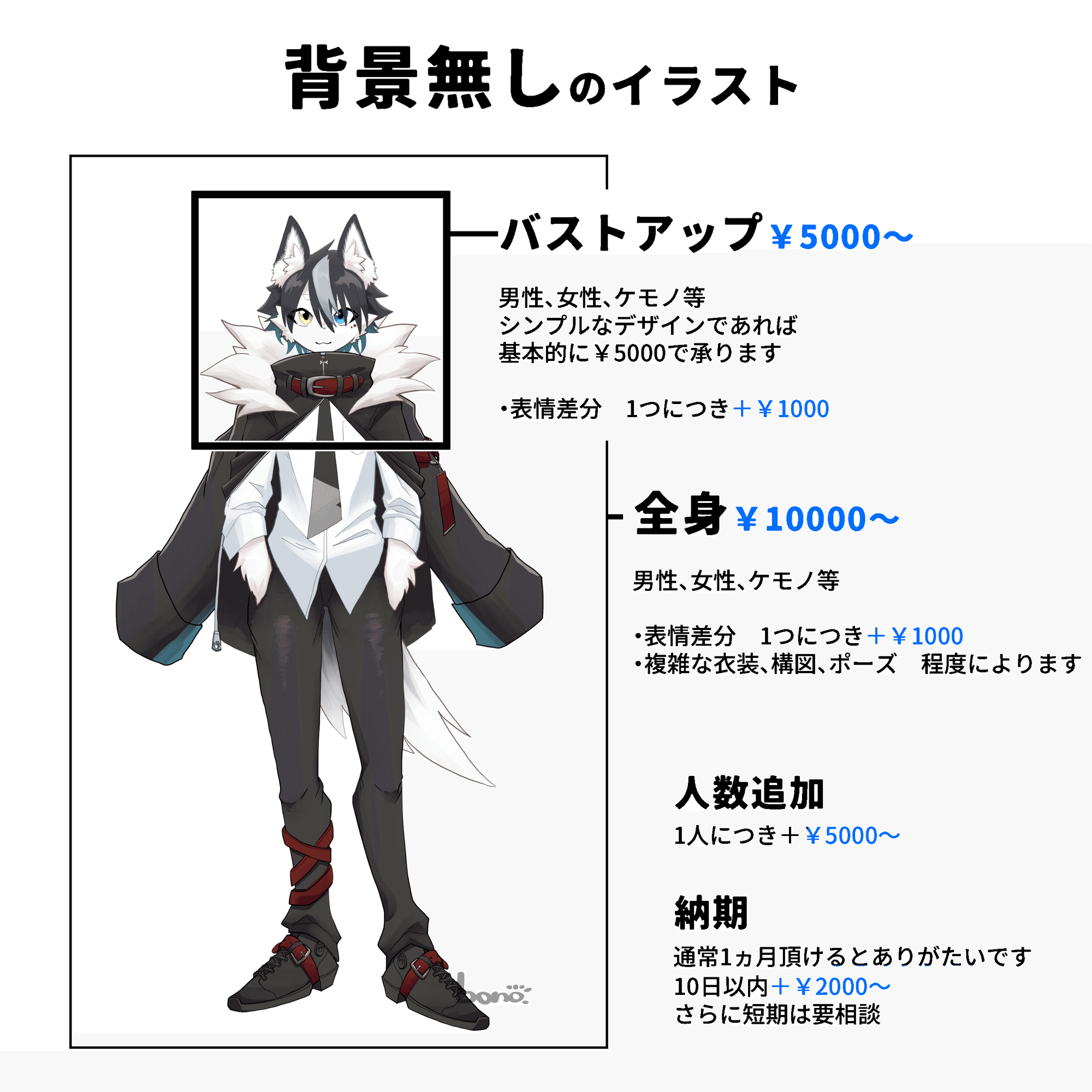 イラスト等ご依頼料金表｜ぼの