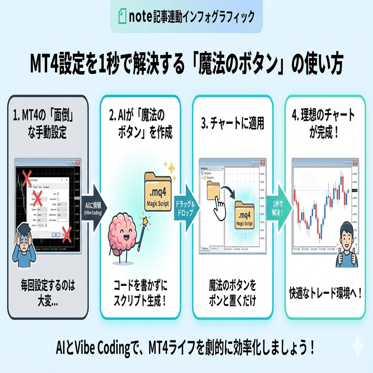 コピペOK】MT4の「あの面倒な設定」を1秒で終わらせる。AIと“Vibe Coding”したら魔法のボタンができた話｜神田宗洋