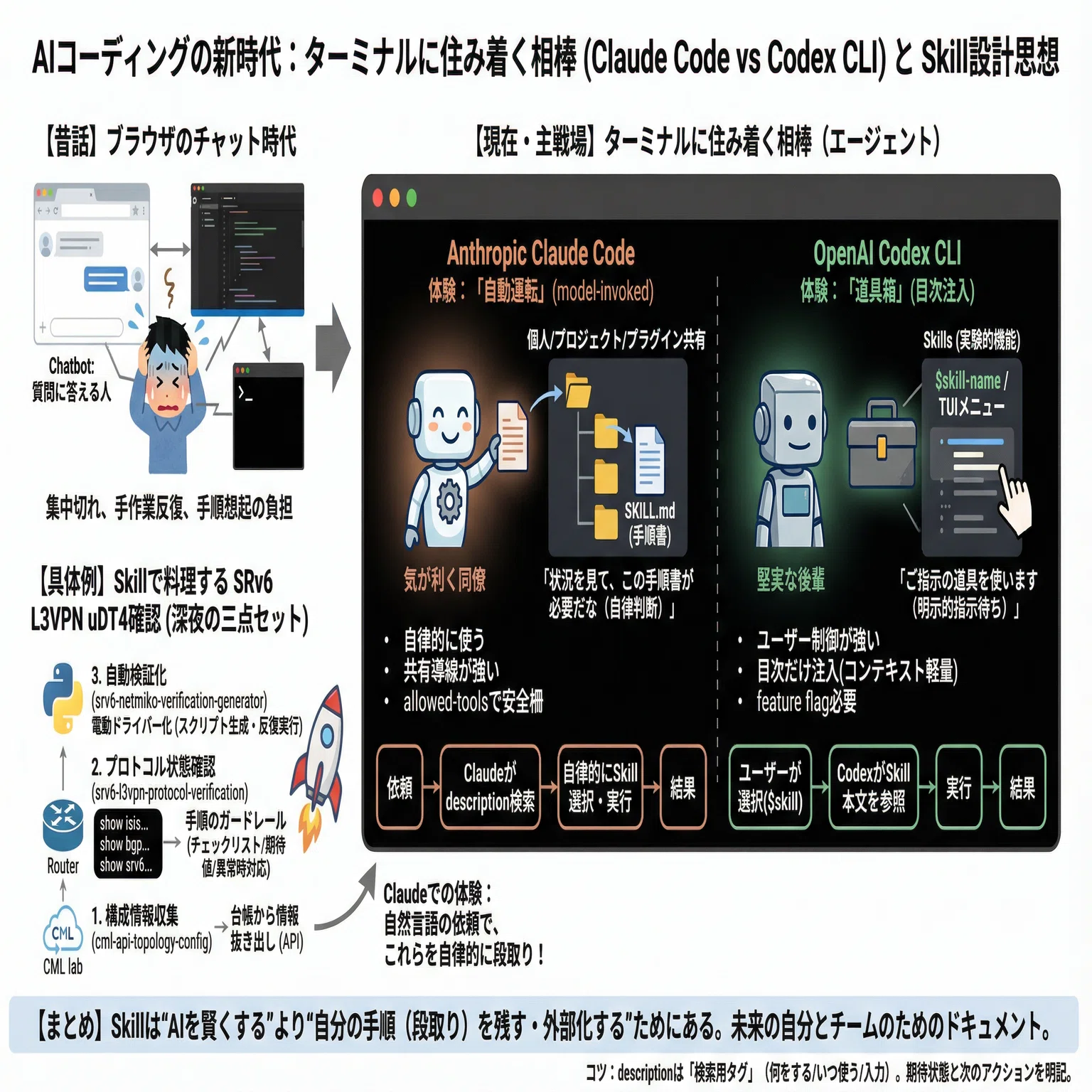 ターミナルに住む相棒たち：Claude CodeとCodexの“Skill”は何が違う