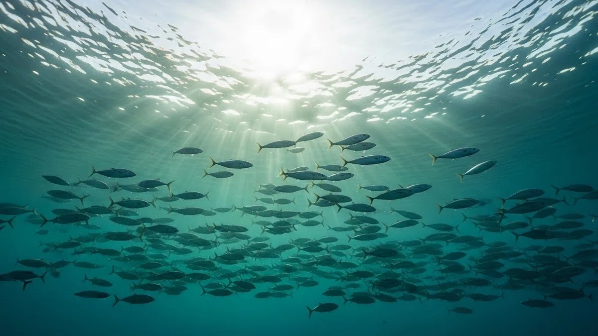 海を泳ぐアジの群れ