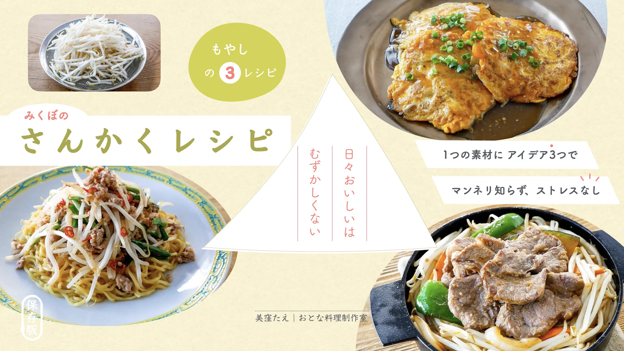 みくぼの△レシピ｜5.もやしのアイデア｜美窪たえ｜おとな料理制作室