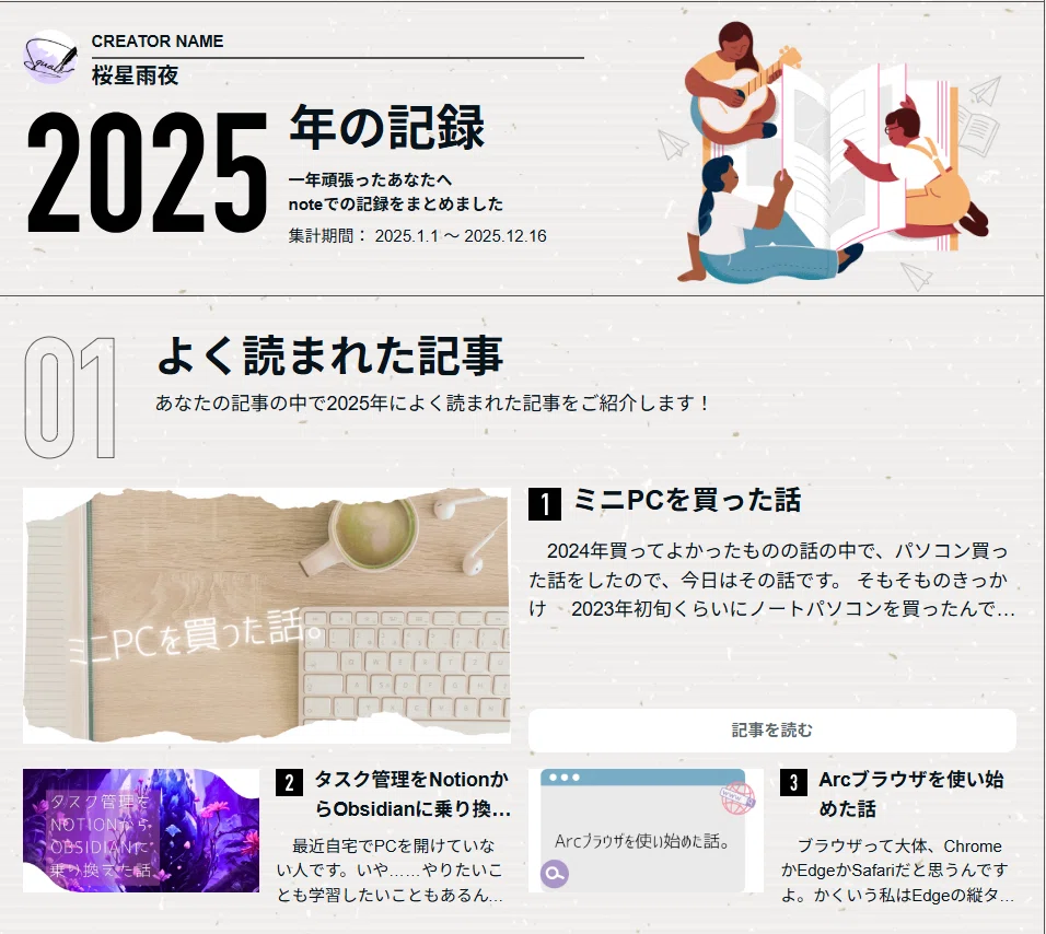 note的な2025年振り返り｜桜星雨夜