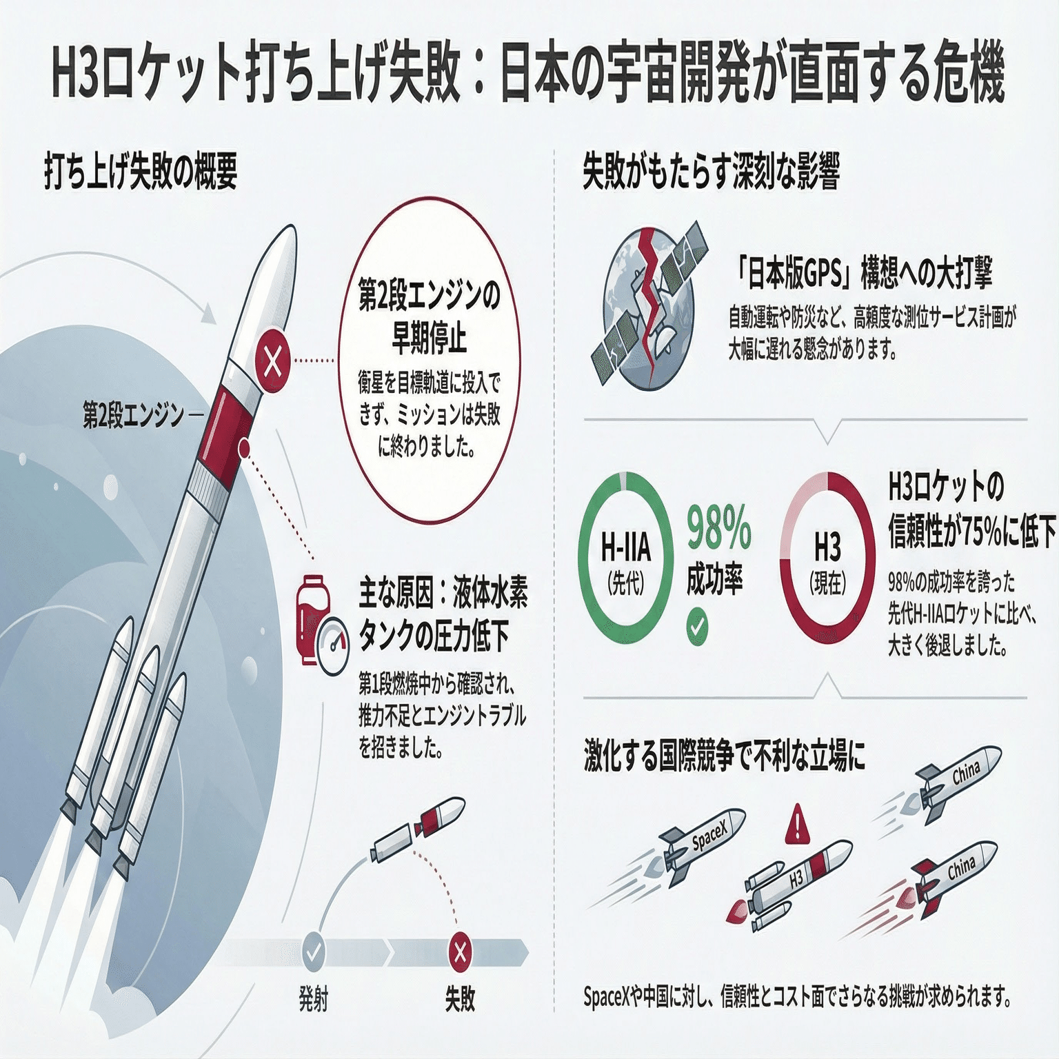 日本のH3ロケット8号機、打ち上げ失敗――「日本版GPS」構想に深刻な影響