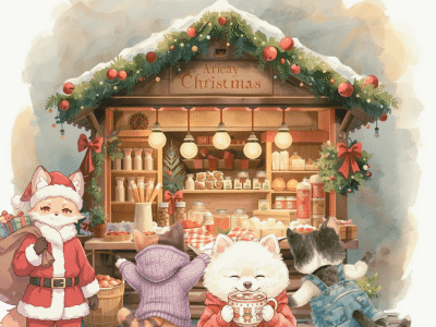 メリークリスマス｜ふしぎの町のポメラニアンと猫一家