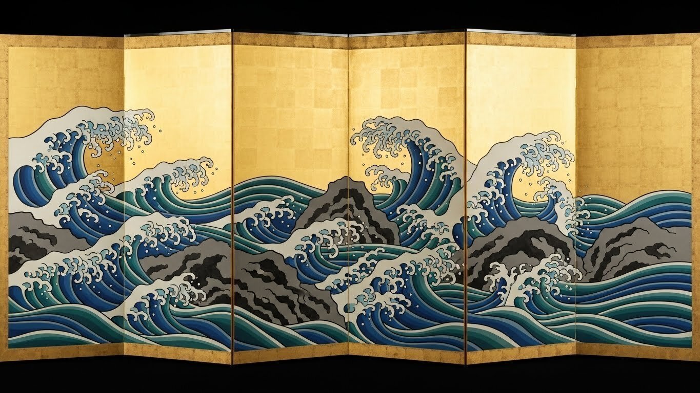 屏風画　絵画　アート 画像生成AIで屏風画風のイラストを再現する方法｜田中勇道│AI愛好家