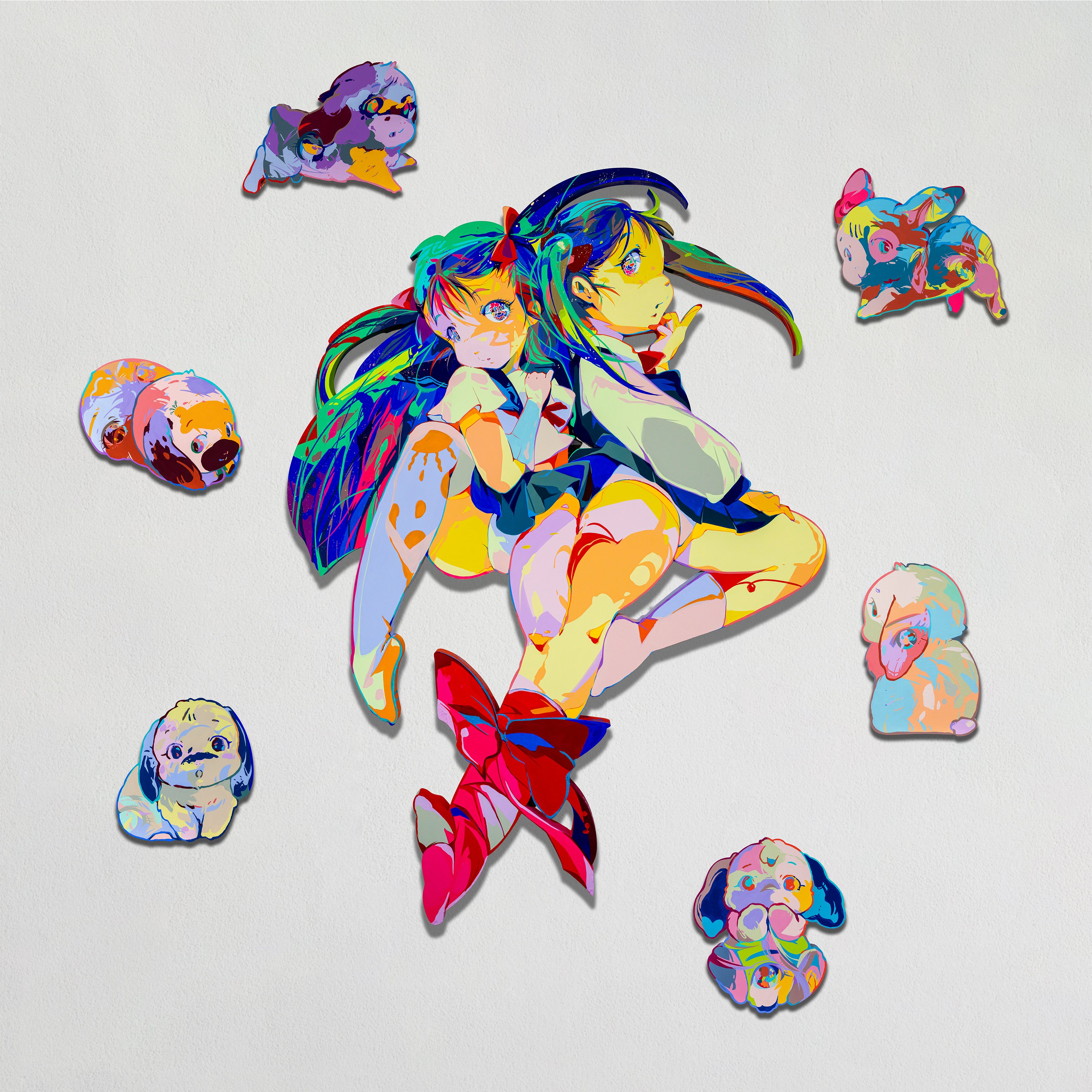 TOYAMAde. y10a4 【HIRU】絵画 1点ものアート イラスト ヒロ ヤマガタ「フリーダム(水玉)自由の女神」展示用フック付アート