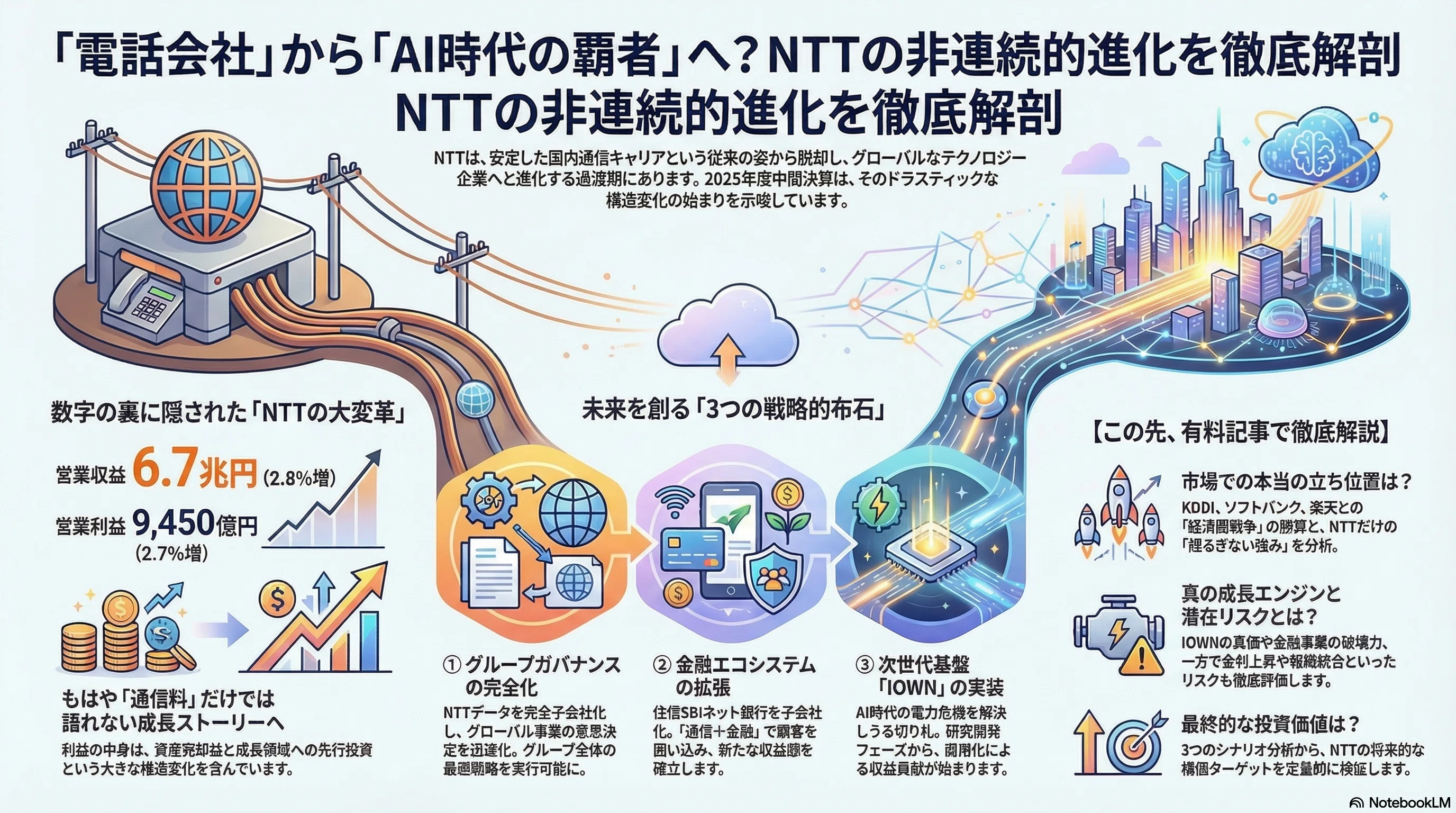 NTT 9432】「守りの株」は終了。IOWNと金融統合で変貌する巨大インフラ