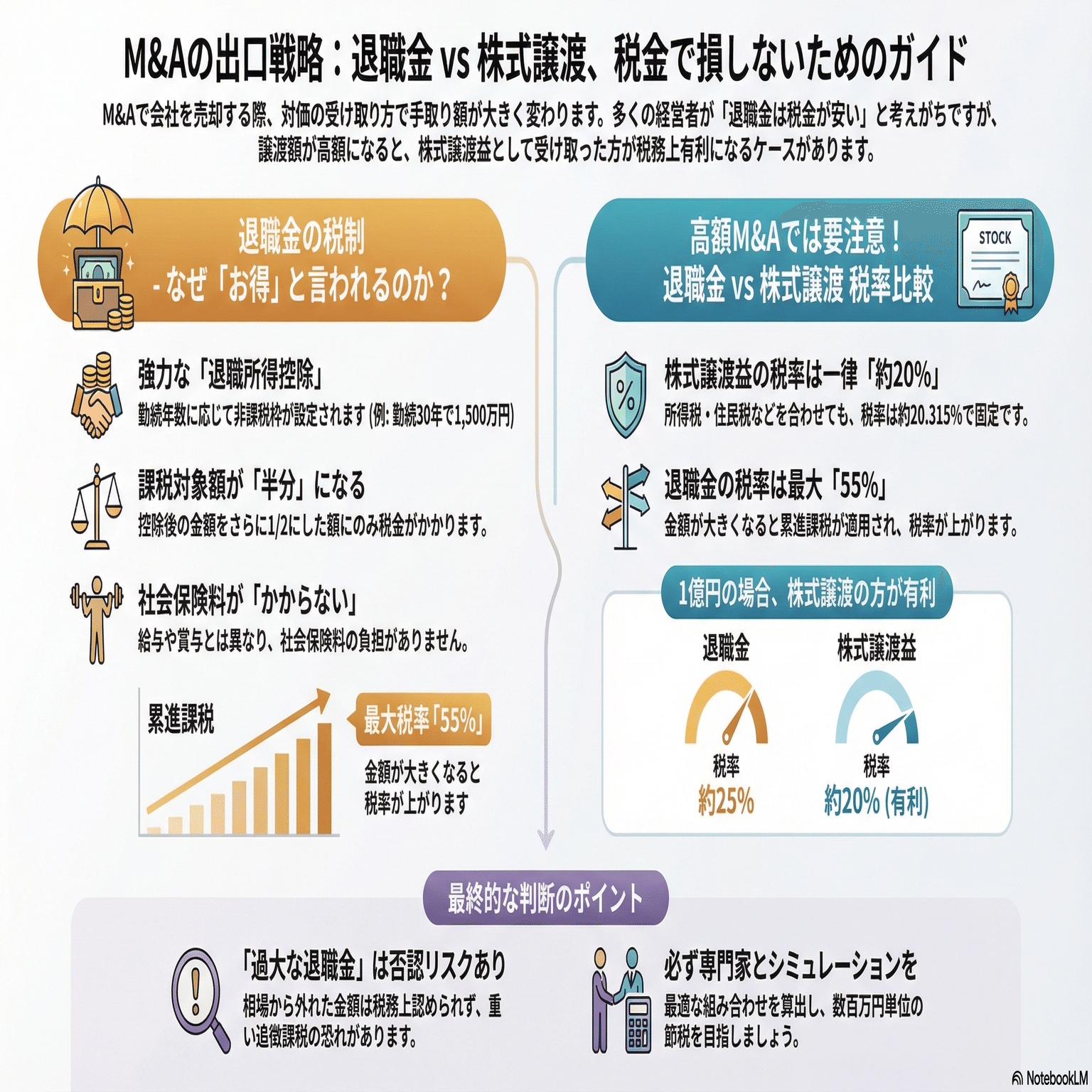 譲渡時に、譲渡対価を退職金でもらったほうがお得だと考えている経営者へ｜中原陸/M&A会社代表