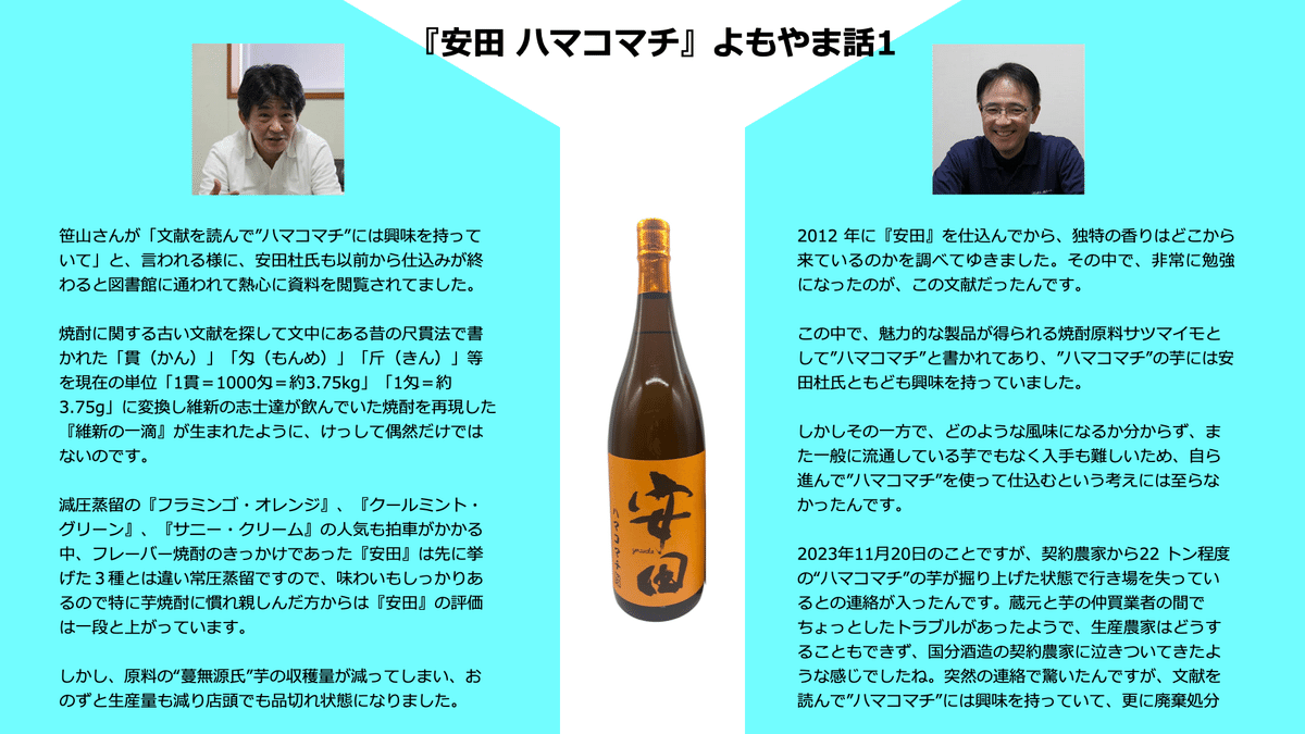国分酒造 焼酎イノベーションの系譜（15） -『安田 ハマコマチ』｜Folk
