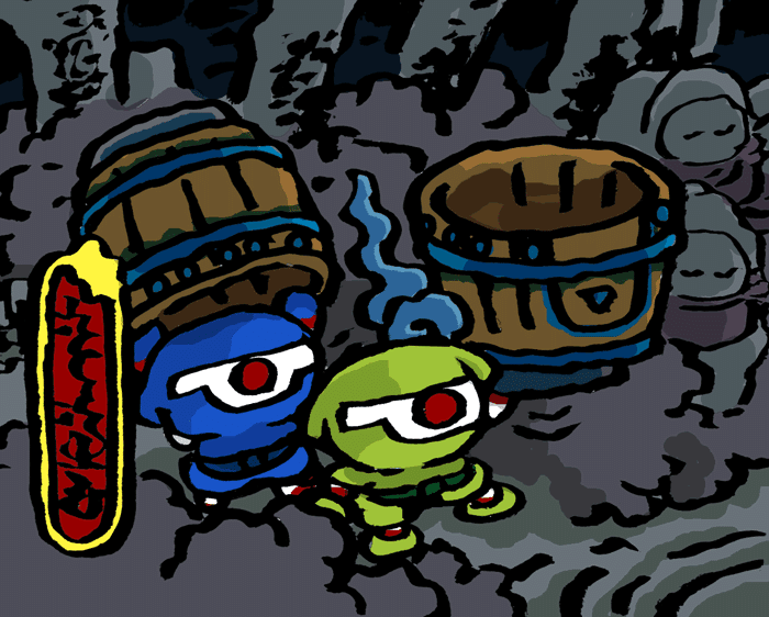 がんばれゴエモン　七色絵巻　ファンアート 浮かんでる桶のやつ｜氷厘亭氷泉